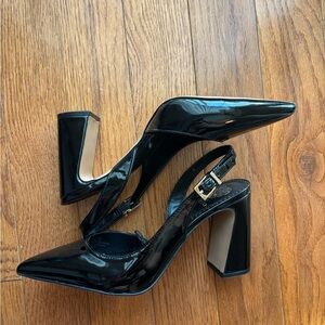 Vince Camuto Amaryn Black Patent Pointed-Toe Slingback Heels